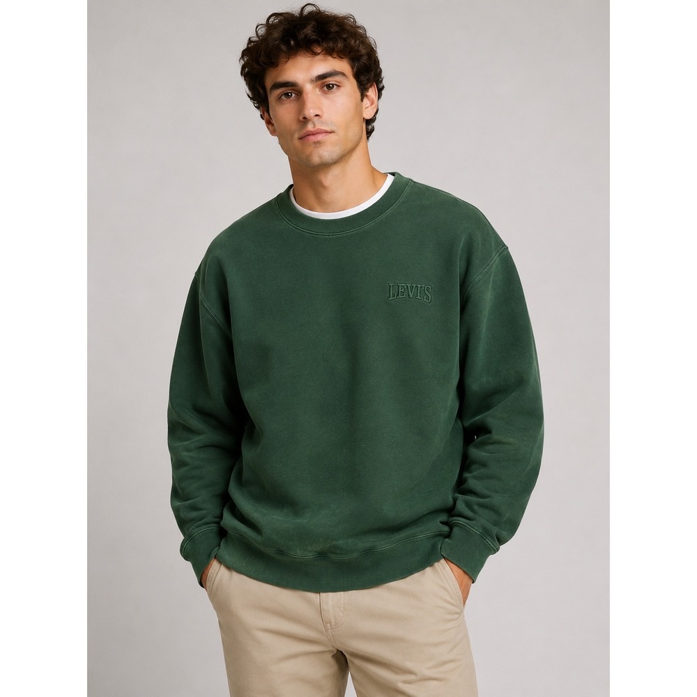 Vintage Levis Crewneck‎ Sweatshirt Large Green Made in USA Embroidered Pullover